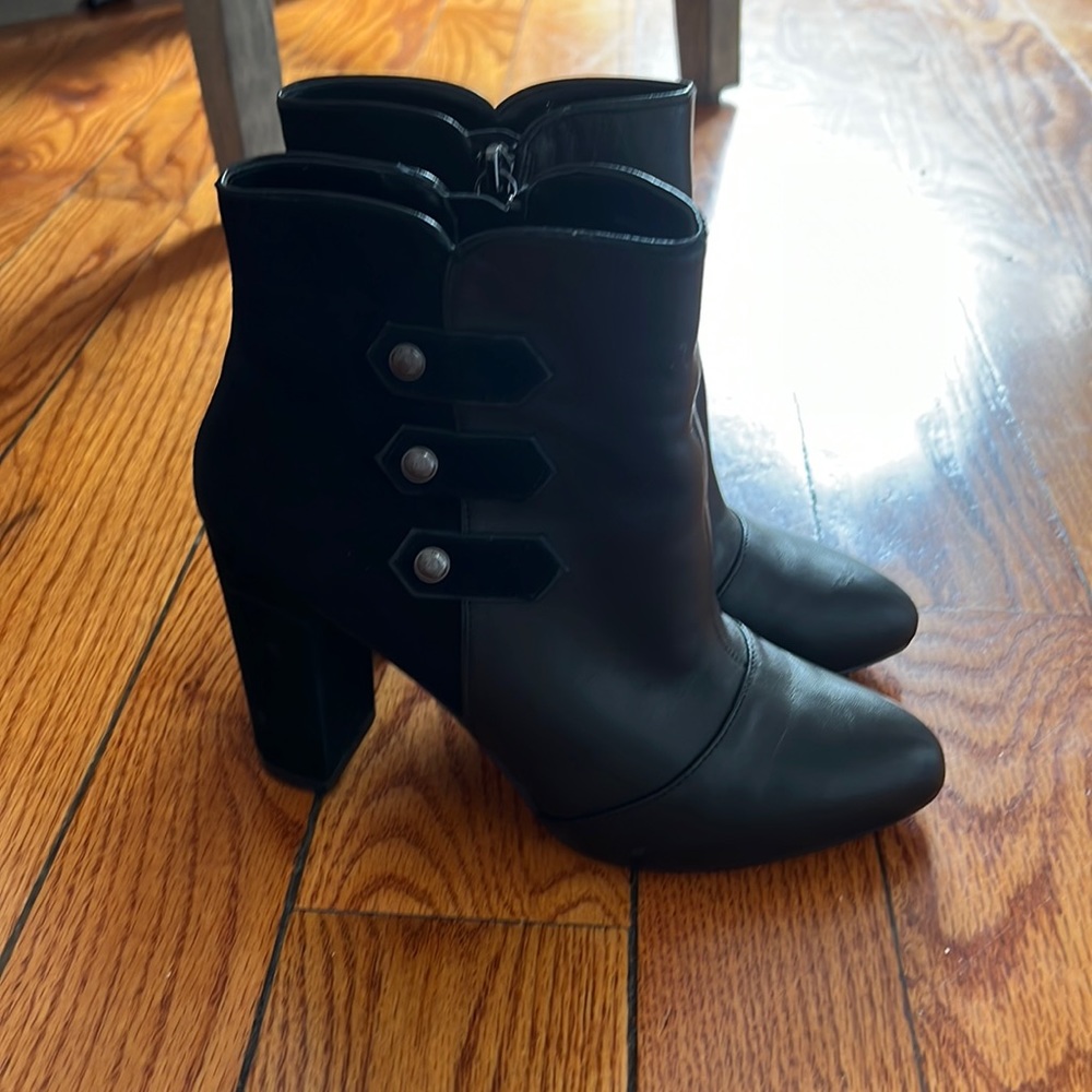 Black boots - fake leather with little suede design on half the shoe
